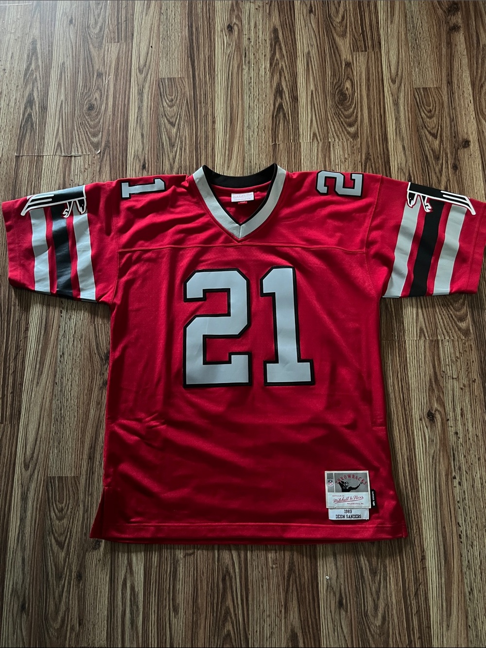 Deion Sanders Mitchell & Ness Red Atlanta Falcons #21 Football Jersey